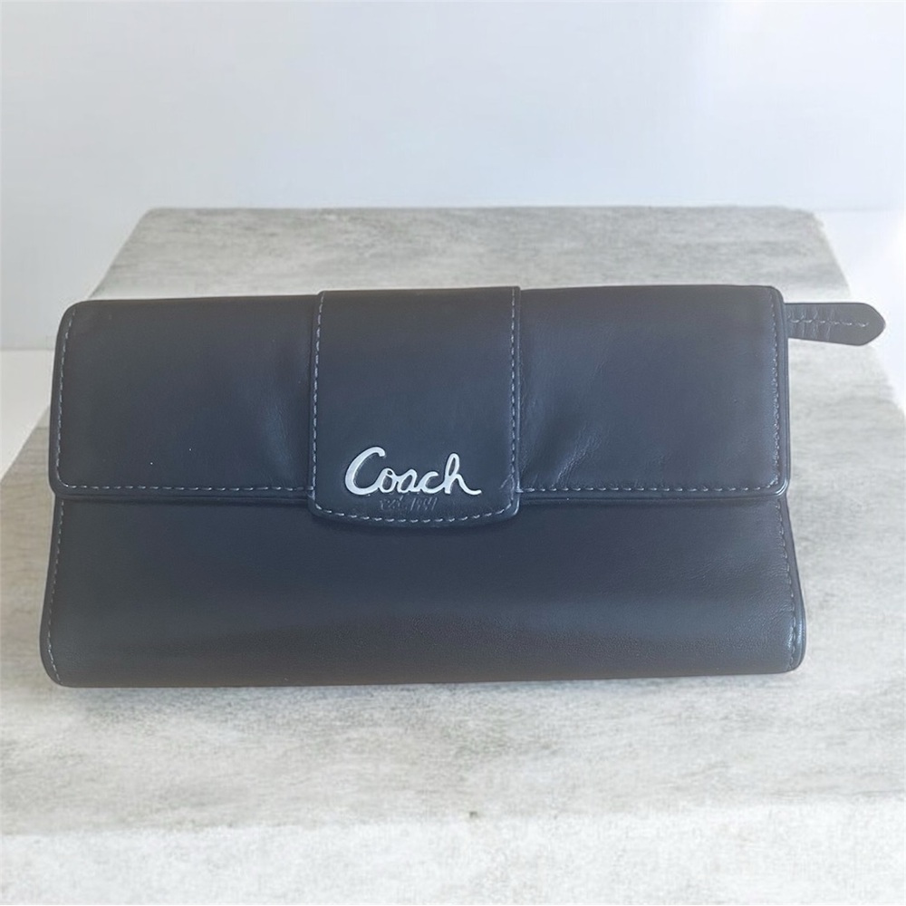 Y2K Coach Penelope Black Glove Leather Trifold Wallet